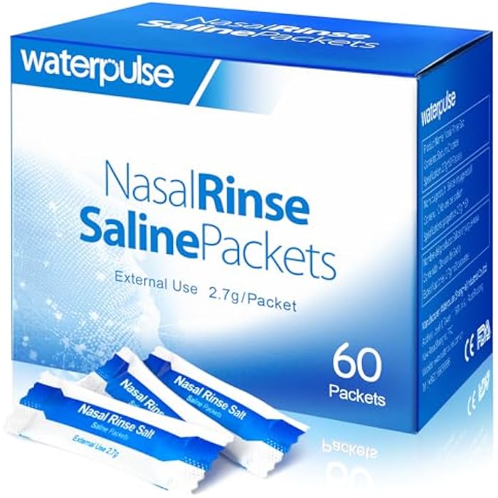 Waterpulse 60 Nasal Rinse Packets,Effective Neti Pot Salt Packets,Nasal Rinse Salt Packets Individually Wrapped - Convenient Solution for Sinusitis, Allergies and Cold Relief - Image 1