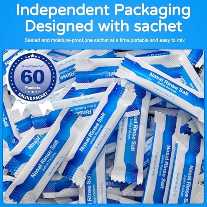 Waterpulse 60 Nasal Rinse Packets,Effective Neti Pot Salt Packets,Nasal Rinse Salt Packets Individually Wrapped - Convenient Solution for Sinusitis, Allergies and Cold Relief - Image 3