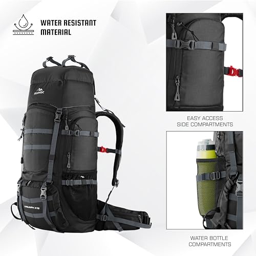 TRAWOC TRIUMPH X 75 Liter Camping Backpack Trekking Hiking Ruckssack Travel Bag Front & Top Loading Laptop/Rain Cover/Shoe Compartment, BHK009, Black - Image 2