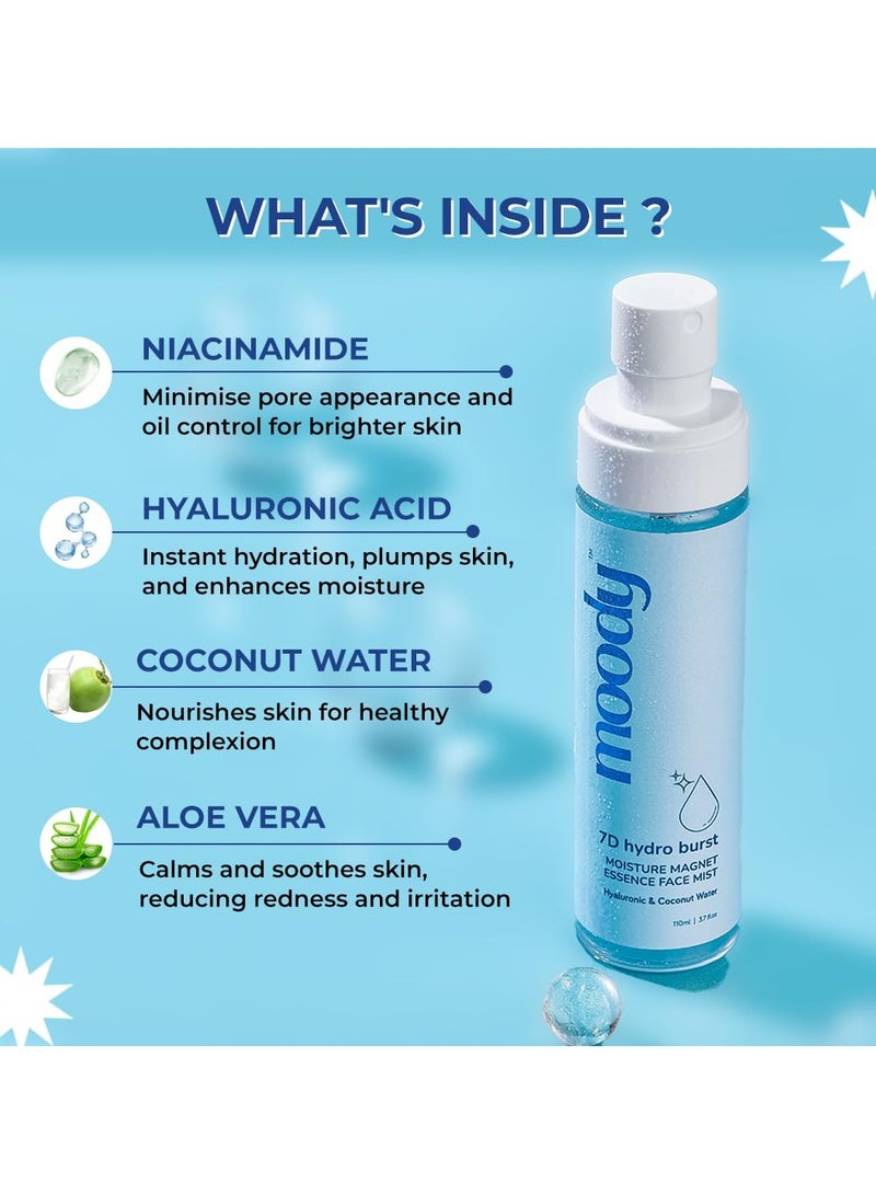  مودي 7D هيدرو بيرست هيدرو بيرست رذاذ مرطب للوجه وتونر للوجه بحمض الهيالورونيك فيتامين ب5 وماء الأرز لبشرة مرطبة وممتلئة | رذاذ للوجه لتهدئة البشرة وشد المسام | نباتي 100% | ترطيب لمدة 72 ساعة، 110 مل - Image 2