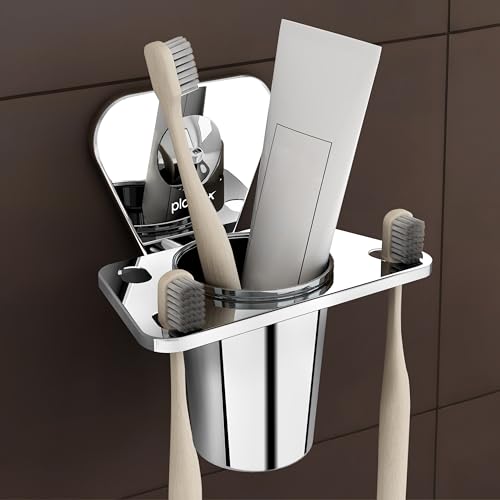 Plantex Pyramid Stainless Steel Tooth Brush Holder/Tumbler Holder/Bathroom Accessories (Chrome) - Pack of 1 - Image 1