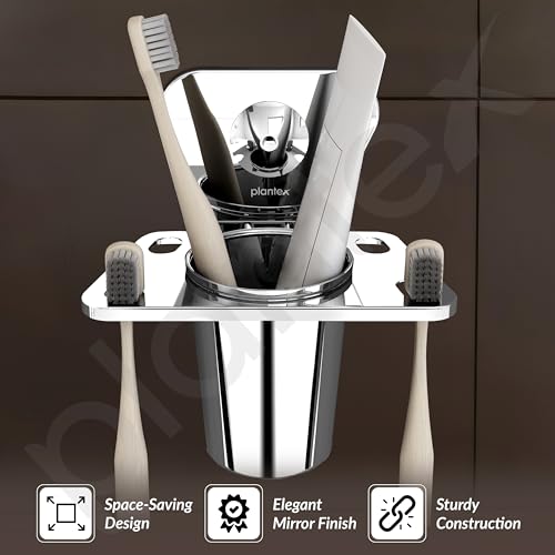 Plantex Pyramid Stainless Steel Tooth Brush Holder/Tumbler Holder/Bathroom Accessories (Chrome) - Pack of 1 - Image 2