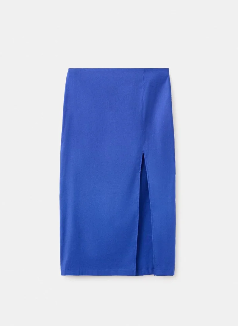 Mango 52-AZUL Midi Skirt In A Linen-Cotton Blend for Women | Best Price UAE