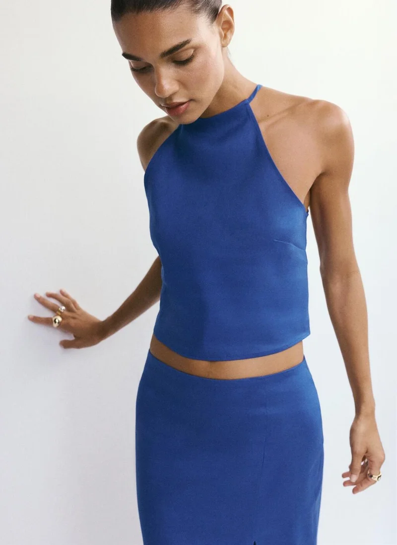 Mango 52-AZUL Midi Skirt In A Linen-Cotton Blend for Women | Best Price UAE