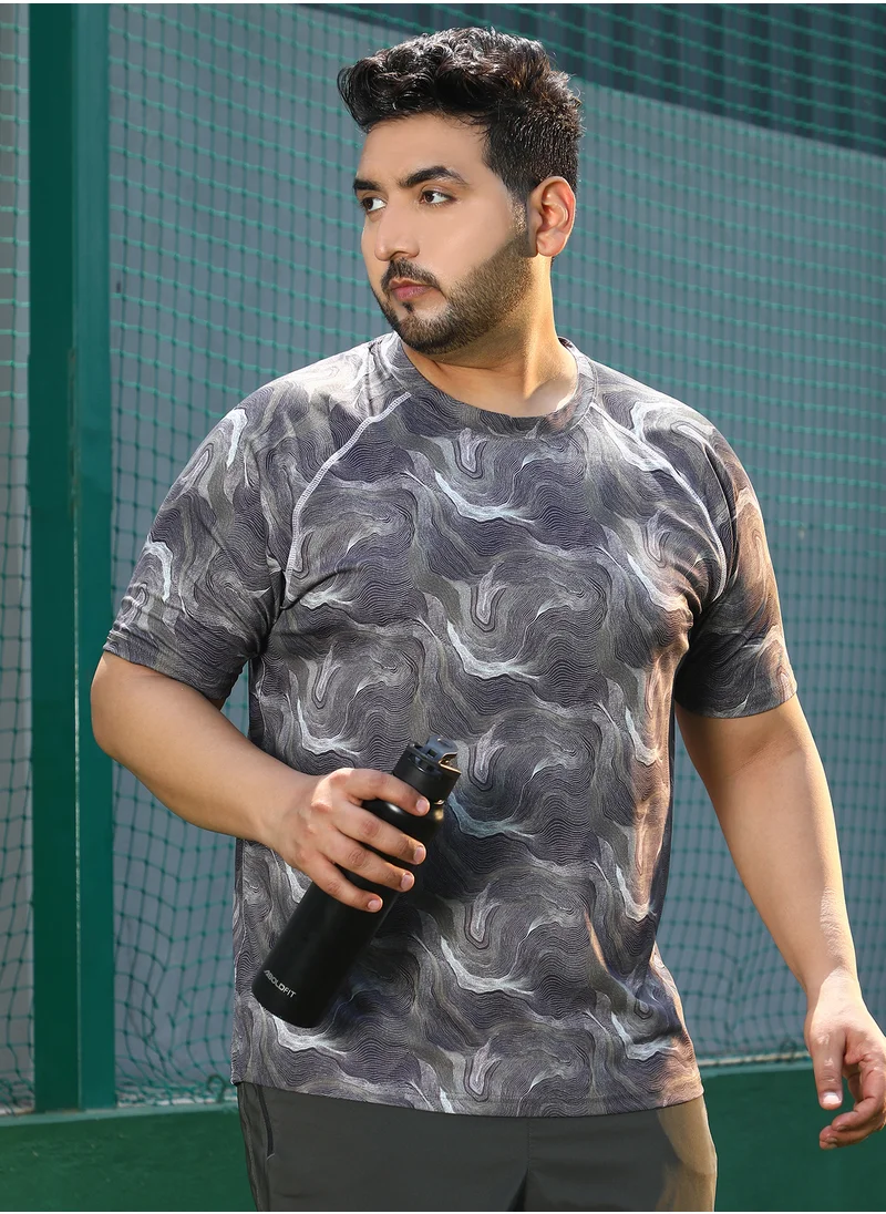 انستافاب بلس Instafab Plus Men's Charcoal Black Flow-Lined Activewear T-Shirt For Casual Wear | Crew Neck | Short Sleeves | Plus Size Jersey T-Shirt Crafted With Comfort Fit For Everyday Wear