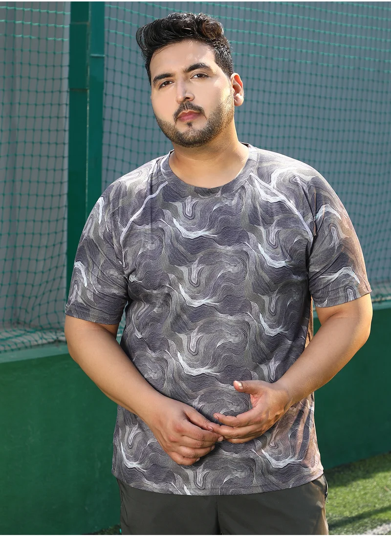 انستافاب بلس Instafab Plus Men's Charcoal Black Flow-Lined Activewear T-Shirt For Casual Wear | Crew Neck | Short Sleeves | Plus Size Jersey T-Shirt Crafted With Comfort Fit For Everyday Wear