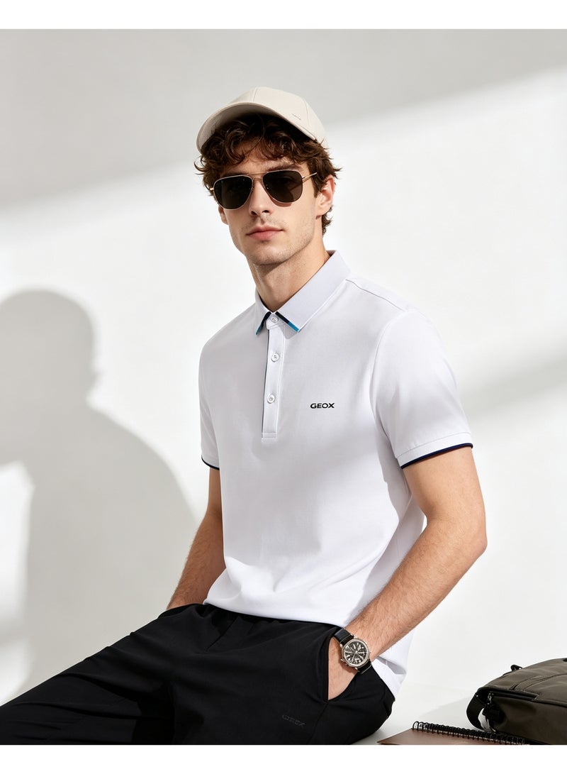 GEOX Men Short Sleeve Collared Polo Shirt Smart Business Daily Casual Outfit White - Image 3