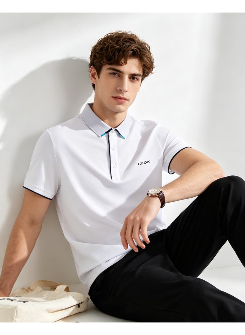 GEOX Men Short Sleeve Collared Polo Shirt Smart Business Daily Casual Outfit White - Image 4