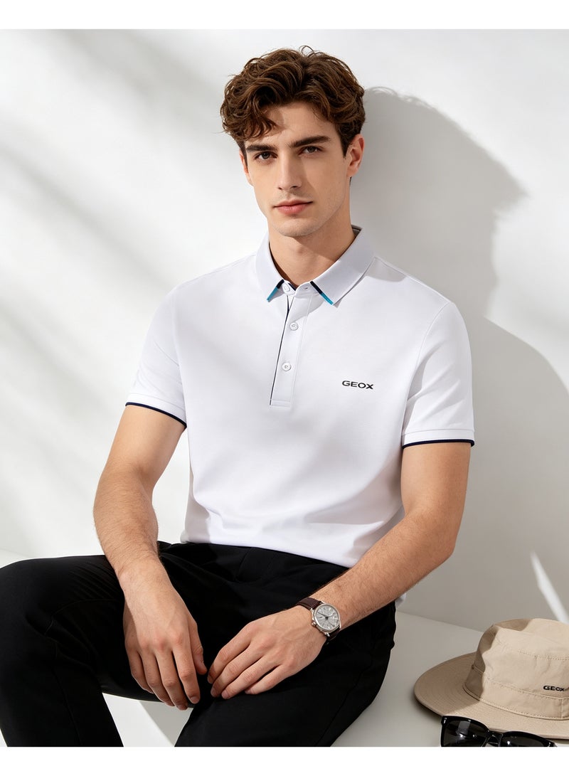 GEOX Men Short Sleeve Collared Polo Shirt Smart Business Daily Casual Outfit White - Image 1