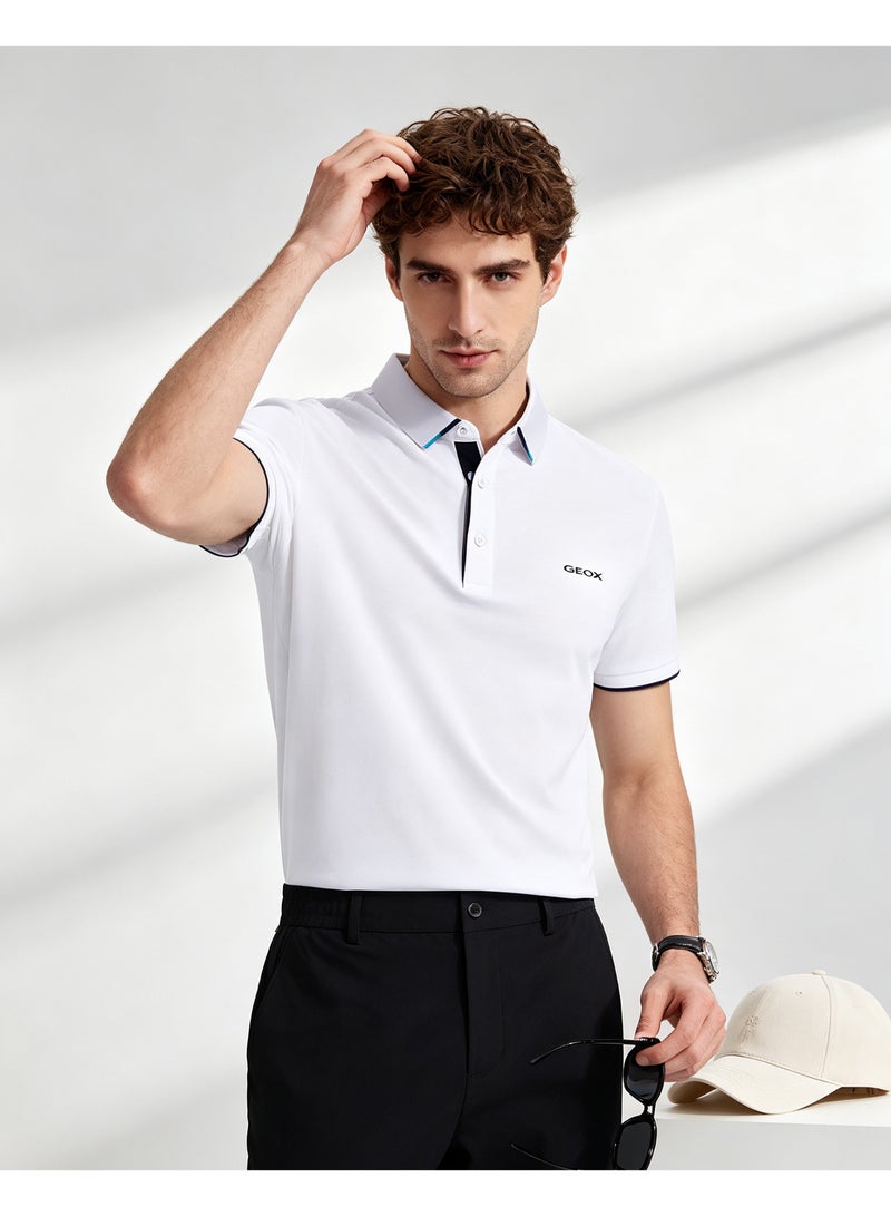 GEOX Men Short Sleeve Collared Polo Shirt Smart Business Daily Casual Outfit White - Image 5