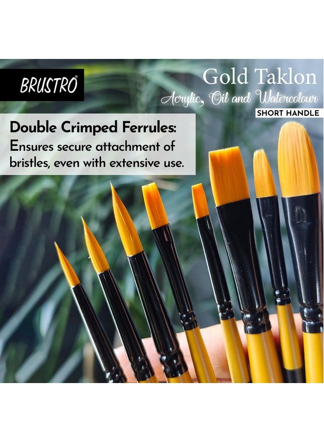 BRUSTRO Gold Taklon Artist's Brushes | Set of 8 | Sizes - Round (1,3,5), Bright (2,6), Filbert (2,6), and Flat (2) | Matte Finish, Ideal for Acrylic, Watercolour, Oil Paintings, School, Office Use - Image 3