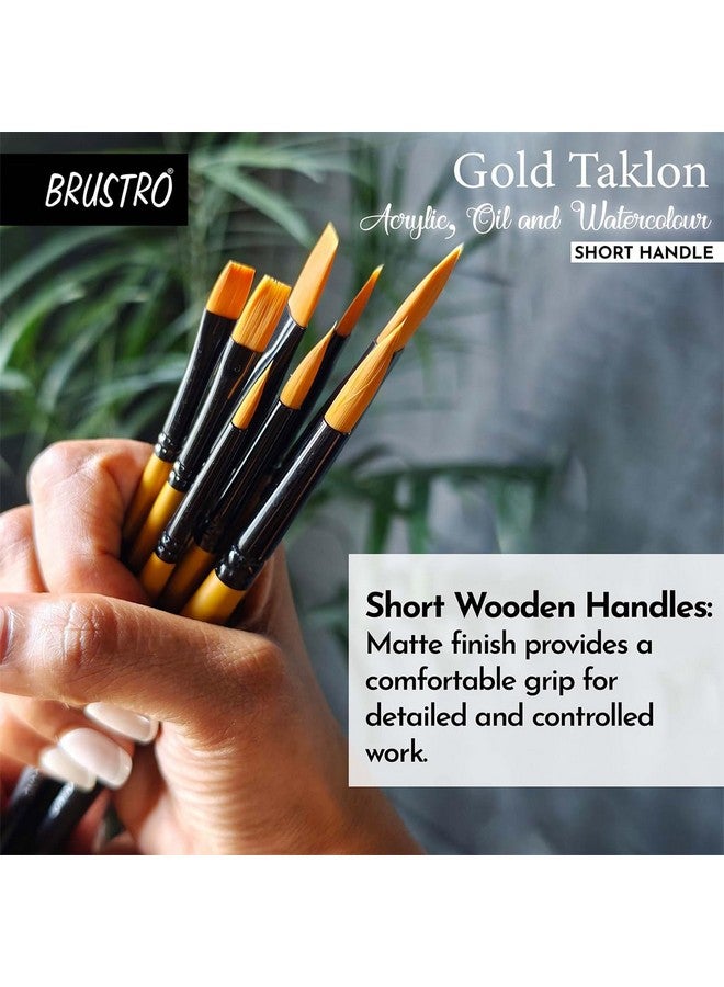 BRUSTRO Gold Taklon Artist's Brushes | Set of 8 | Sizes - Round (1,3,5), Bright (2,6), Filbert (2,6), and Flat (2) | Matte Finish, Ideal for Acrylic, Watercolour, Oil Paintings, School, Office Use - Image 5