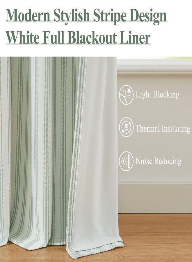 ZJDECOR 84 Inches Long Green White Stripe Full Blackout Curtains,Cotton Blend Room Darkening Striped Drapes,Farmhouse Window Treatment for Living Room Bedroom,Back Tab Rod Pocket,55"Wx84"L(Pack of 2) - Image 2