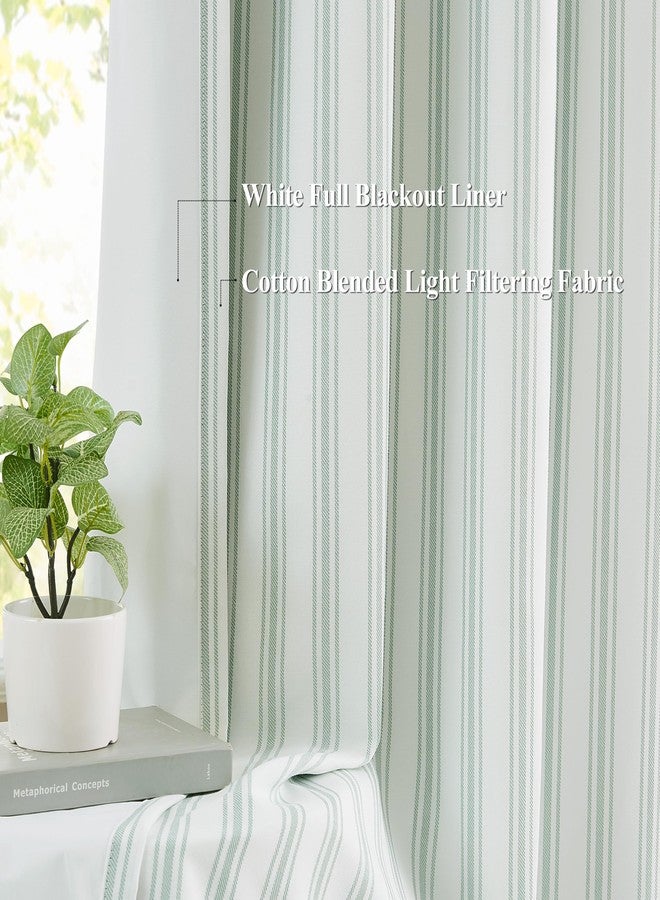 ZJDECOR 84 Inches Long Green White Stripe Full Blackout Curtains,Cotton Blend Room Darkening Striped Drapes,Farmhouse Window Treatment for Living Room Bedroom,Back Tab Rod Pocket,55"Wx84"L(Pack of 2) - Image 3