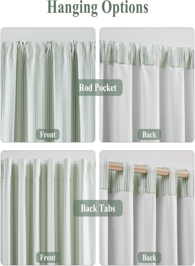 ZJDECOR 84 Inches Long Green White Stripe Full Blackout Curtains,Cotton Blend Room Darkening Striped Drapes,Farmhouse Window Treatment for Living Room Bedroom,Back Tab Rod Pocket,55"Wx84"L(Pack of 2) - Image 4
