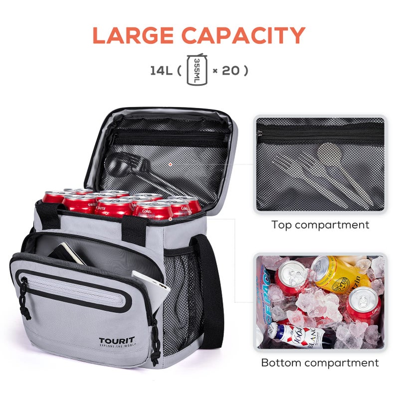 TOURIT Large Lunch Bag 14L Insulated Lunch Box Lunch Cooler for Men&Women Work, Gray - Image 3