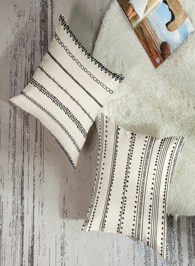 ArtSocket Set of 4 Throw Pillow Covers Pattern Black and White Boho Bohemian Geometric Dots Lines of Borders Decor Linen Outdoor Pillow Cases Home Decorative Square 18x18 Inches Pillowcases - Image 3