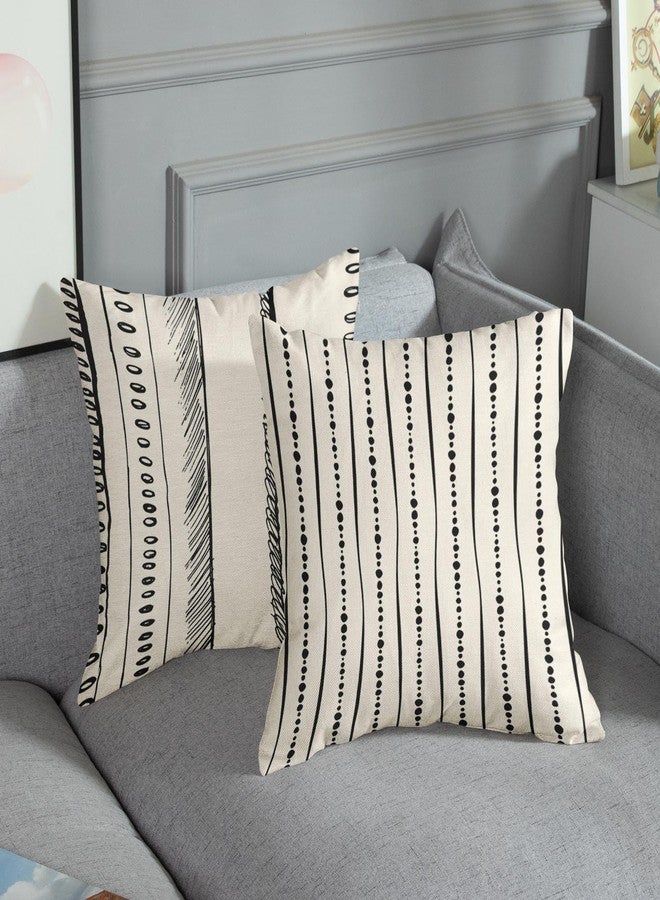 ArtSocket Set of 4 Throw Pillow Covers Pattern Black and White Boho Bohemian Geometric Dots Lines of Borders Decor Linen Outdoor Pillow Cases Home Decorative Square 18x18 Inches Pillowcases - Image 4