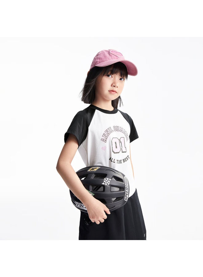 Annil Girls' Round Neck Short-sleeve T-shirt, Summer New Casual Cool-feeling Quick-dry Breathable Stretchy Fashion - Image 1