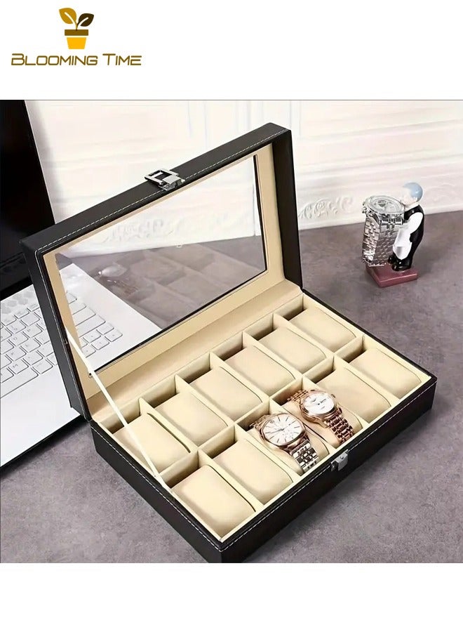بلومنغ تايم 12-أرقام ووتش مربع ، الراقية ووتش مربع التعبئة والتغليف ، الأزياء والجلود الغبار واقية ووتش مربع ، مجوهرات عرض مربع ، خشبية بو الجلود ووتش مربع ، ووتش مربع مع قفل - Image 2