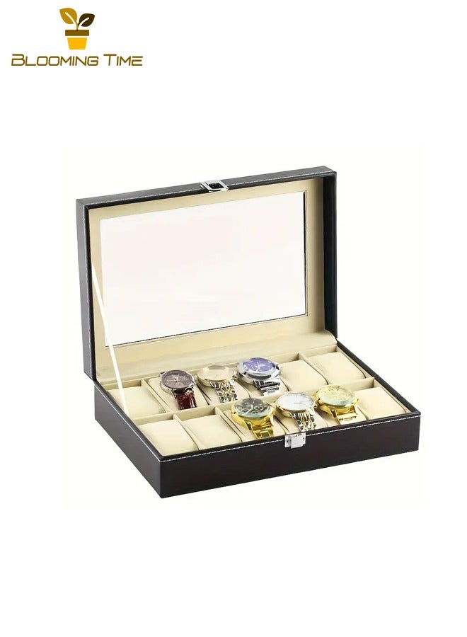 بلومنغ تايم 12-أرقام ووتش مربع ، الراقية ووتش مربع التعبئة والتغليف ، الأزياء والجلود الغبار واقية ووتش مربع ، مجوهرات عرض مربع ، خشبية بو الجلود ووتش مربع ، ووتش مربع مع قفل - Image 1