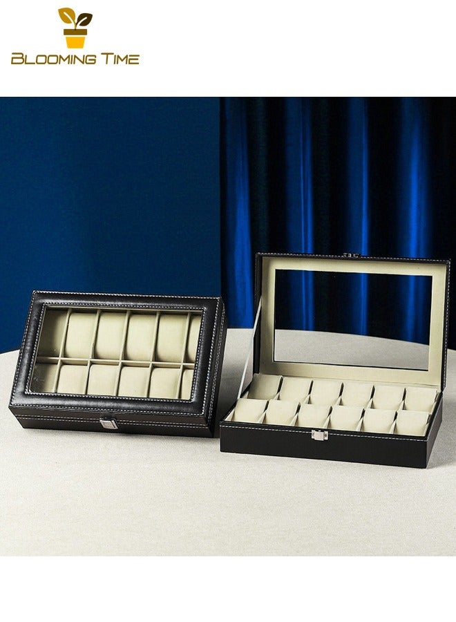 بلومنغ تايم 12-أرقام ووتش مربع ، الراقية ووتش مربع التعبئة والتغليف ، الأزياء والجلود الغبار واقية ووتش مربع ، مجوهرات عرض مربع ، خشبية بو الجلود ووتش مربع ، ووتش مربع مع قفل - Image 3