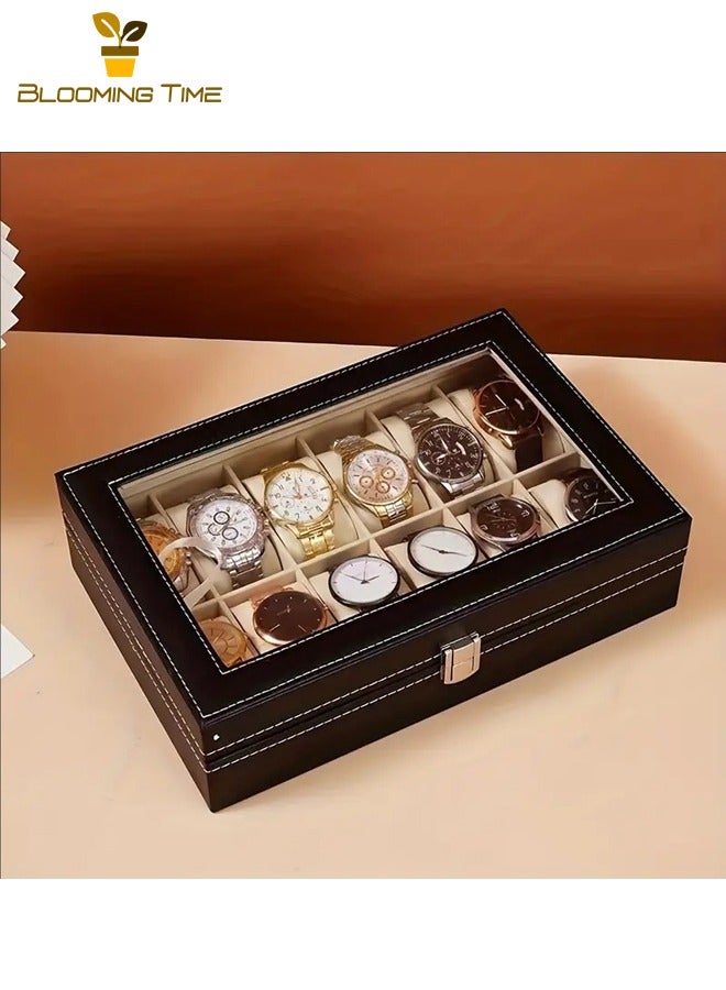 بلومنغ تايم 12-أرقام ووتش مربع ، الراقية ووتش مربع التعبئة والتغليف ، الأزياء والجلود الغبار واقية ووتش مربع ، مجوهرات عرض مربع ، خشبية بو الجلود ووتش مربع ، ووتش مربع مع قفل - Image 4