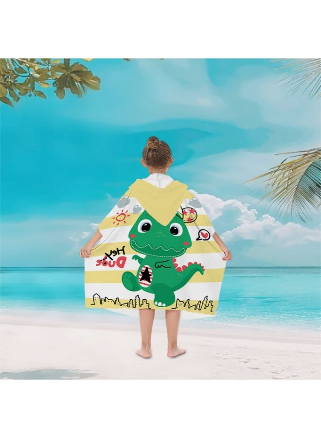 Children's Hooded Poncho Towel, Quick-Dry Dinosaur Street Style Beach Swim Bath Poncho - Image 5