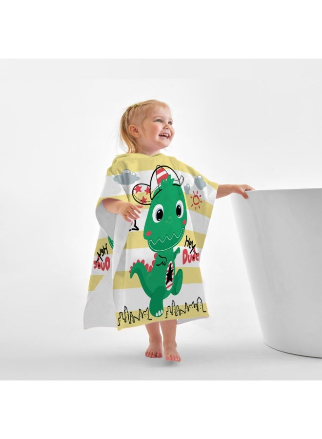 Children's Hooded Poncho Towel, Quick-Dry Dinosaur Street Style Beach Swim Bath Poncho - Image 2