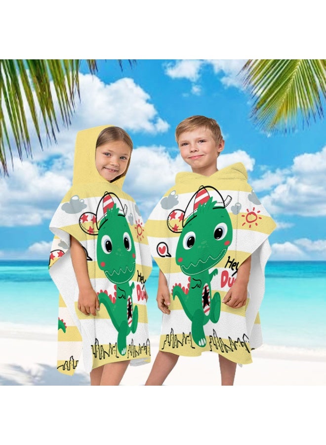 Children's Hooded Poncho Towel, Quick-Dry Dinosaur Street Style Beach Swim Bath Poncho - Image 1