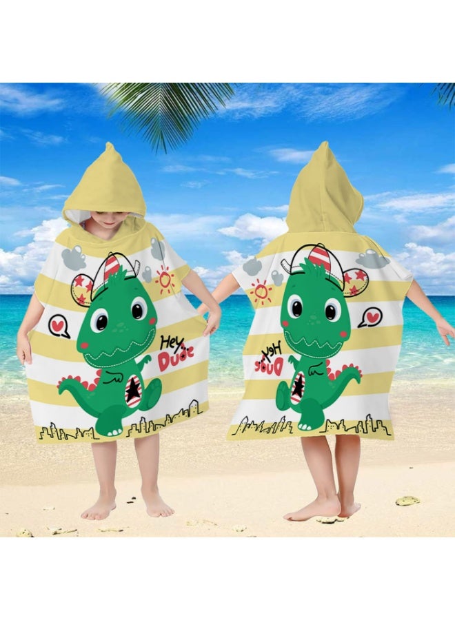 Children's Hooded Poncho Towel, Quick-Dry Dinosaur Street Style Beach Swim Bath Poncho - Image 3