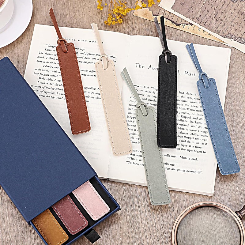 WSICSE 8Pcs Leather Bookmark, Classic Stitched Book Mark with Leather Rope Page Markers Reading Gifts for Reading Men Book Lovers School Students - Image 4