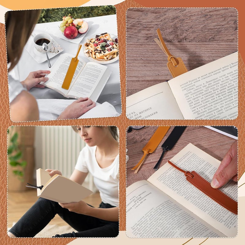 WSICSE 8Pcs Leather Bookmark, Classic Stitched Book Mark with Leather Rope Page Markers Reading Gifts for Reading Men Book Lovers School Students - Image 5