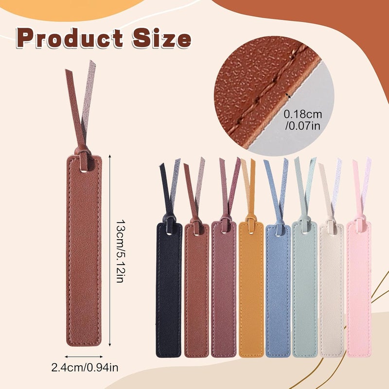 WSICSE 8Pcs Leather Bookmark, Classic Stitched Book Mark with Leather Rope Page Markers Reading Gifts for Reading Men Book Lovers School Students - Image 2