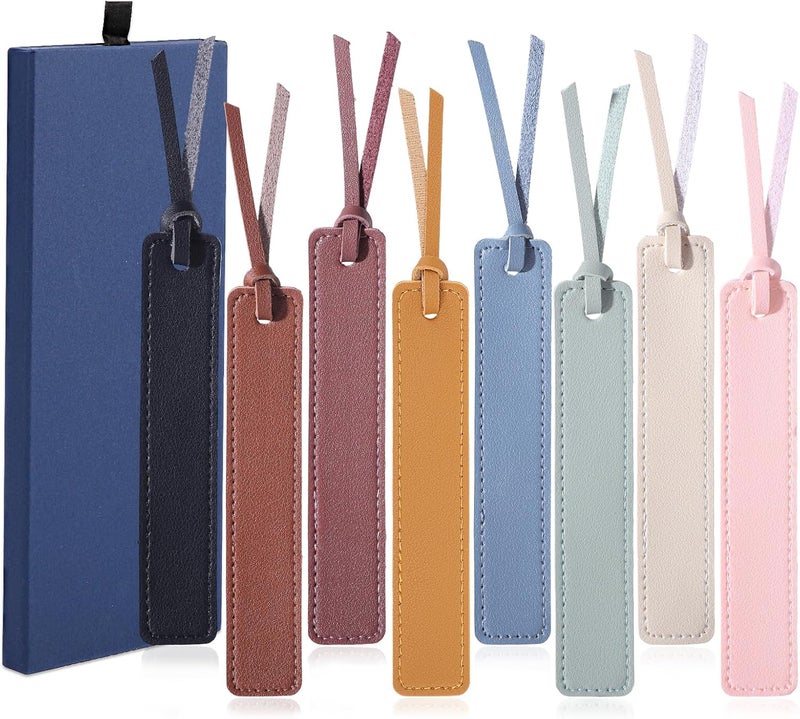 WSICSE 8Pcs Leather Bookmark, Classic Stitched Book Mark with Leather Rope Page Markers Reading Gifts for Reading Men Book Lovers School Students - Image 1