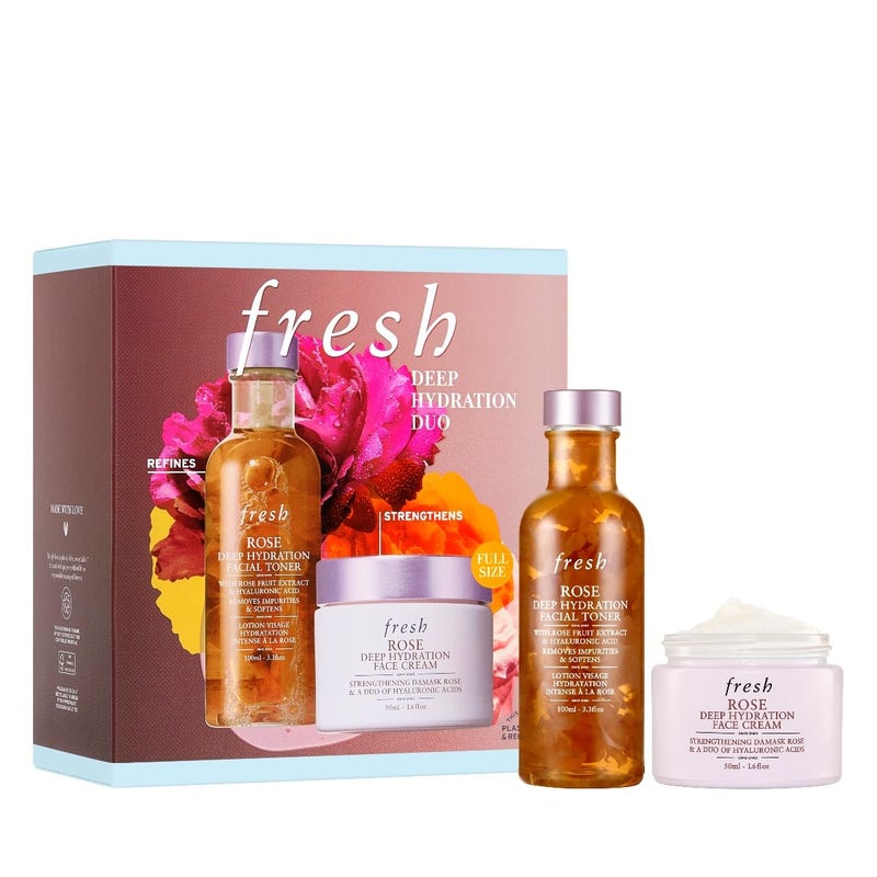 Fresh Deep Hydration Duo by Fresh for Women 2 Pc 33oz Rose Deep Hydration Facial Toner 16oz Rose Deep Hydration Face Cream