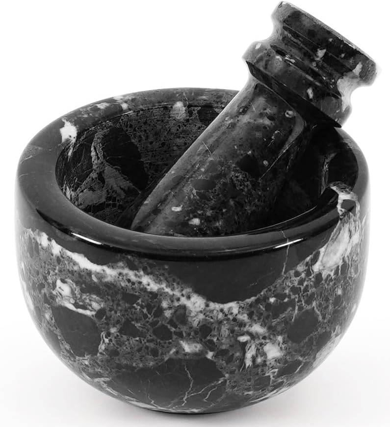 MARBLE RANGE Premium White Marble Mortar and Pestle Set Black 3" Inches – Natural Stone Spice Grinder for Herbs, Garlic, Guacamole & Kitchen Grinding Bowl & Thoughtful Eid Gift for Home - Image 1