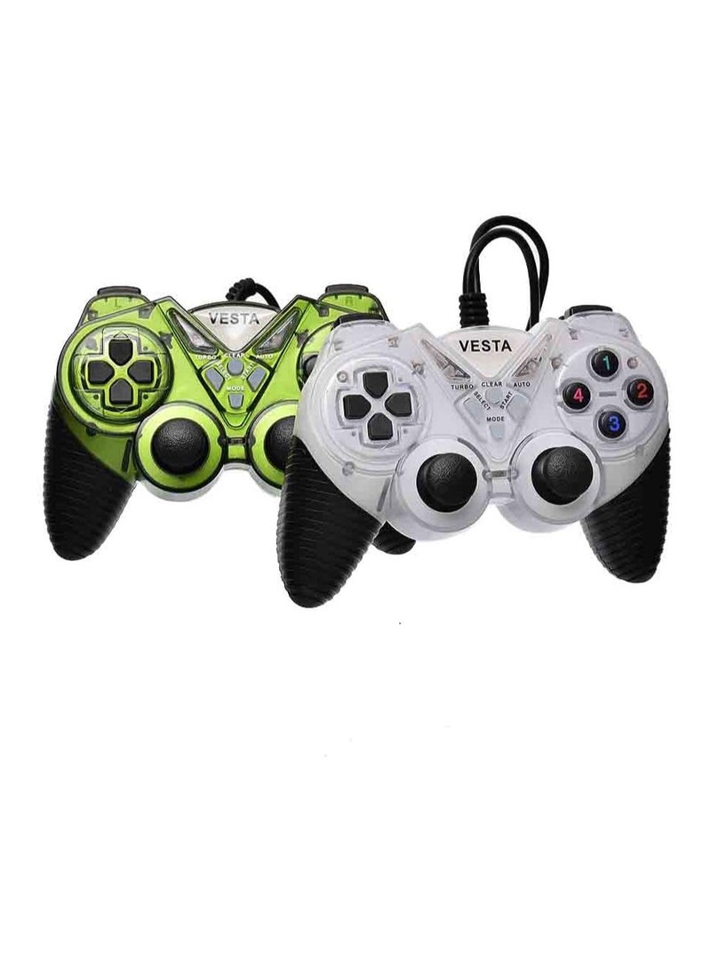 Enhanced Dual Turbo Wired Gamepad for PC/Laptop - Immersive Vibration (White & Green) - Image 1