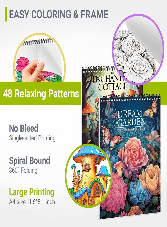 apolyone Adult Coloring Book, 2 Pack Mindfulness Mandala Flowers Coloring Books with 24 Pcs Dual Tip Brush Pens for Stress Anxiety Relief Women, Dream Garden & Magic House Styles, 48 Pages - Image 4