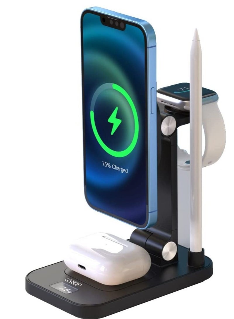 XO Tk23 4 In 1 Magnetic Wireless Charger And Mobile Phone Holder Foldable Portable Design Support Mobile Phone, Smart Watch, Earphone, Smart Pencil At On Time - Image 1