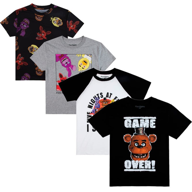 Bioworld Five Nights At Freddy's Game Over Crew Neck Short Sleeve 4pk Boy's Tees - Image 1