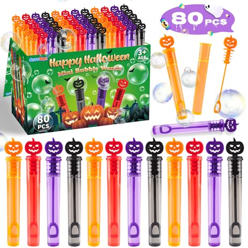 AuroTops Halloween Mini Bubble Wands Halloween Party Favors for Kids Mini Bubble Wands for Trick or Treat Goodie Bags Halloween Toys Gifts for Kids Adults 80PCS 4 Colors - Image 1
