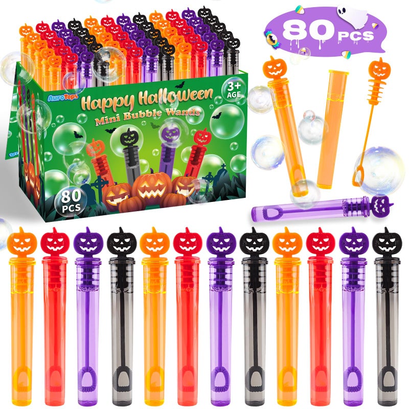 AuroTops Halloween Mini Bubble Wands Halloween Party Favors for Kids Mini Bubble Wands for Trick or Treat Goodie Bags Halloween Toys Gifts for Kids Adults 80PCS 4 Colors - Image 2