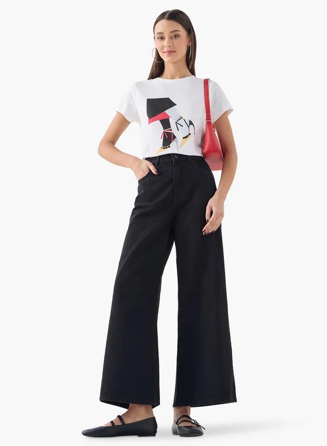 سبلاش فيڤ تيشيرت بياقة مستديرة مطرز بأكمام قصيرة