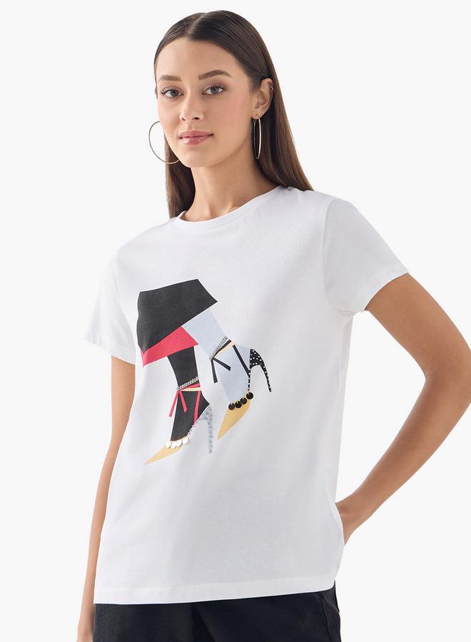 سبلاش فيڤ تيشيرت بياقة مستديرة مطرز بأكمام قصيرة - Image 1