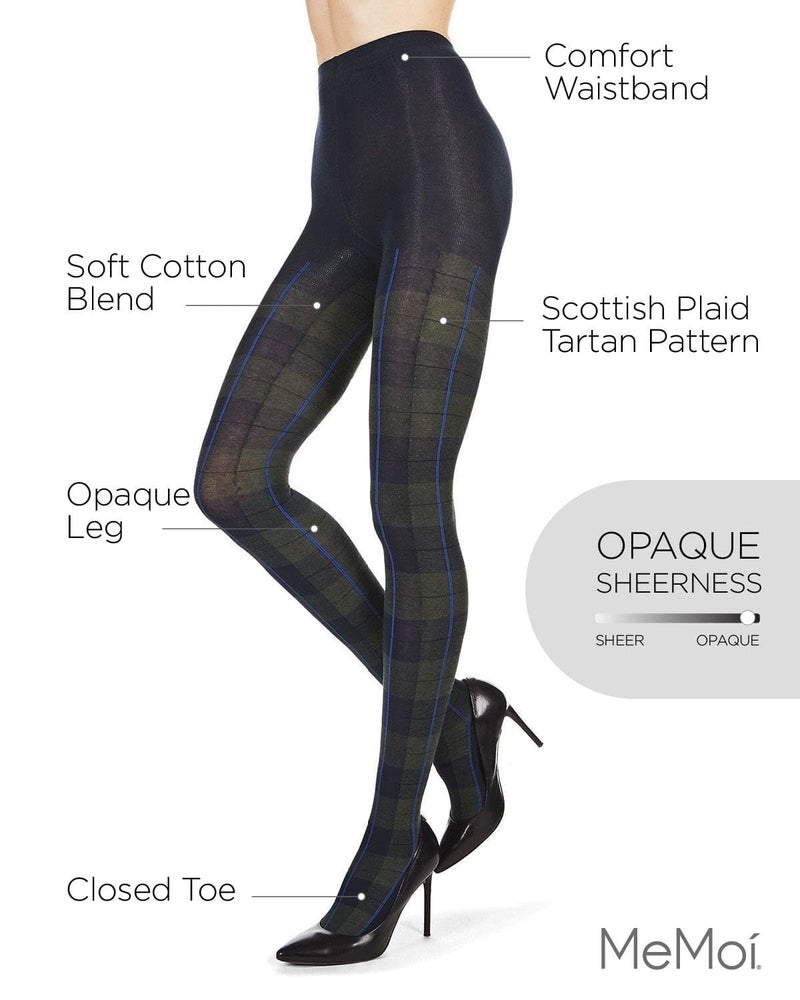 MeMoi Scottish Plaid Tartan Sweater Tights, Navy Blazer, Large/X Large - Image 3