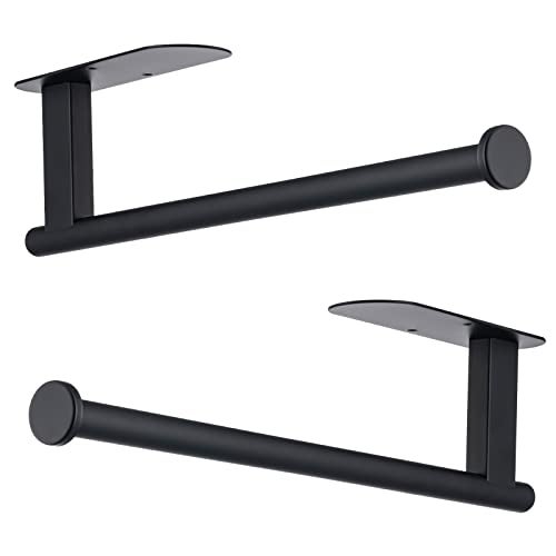 Honmein Paper Towel Holder, Upgrade SUS304 Stainless Steel Paper Towel Holder Under Cabinet, Bend-Resistant, Self-Adhesive or Drill mounting (2 Black) - Image 1