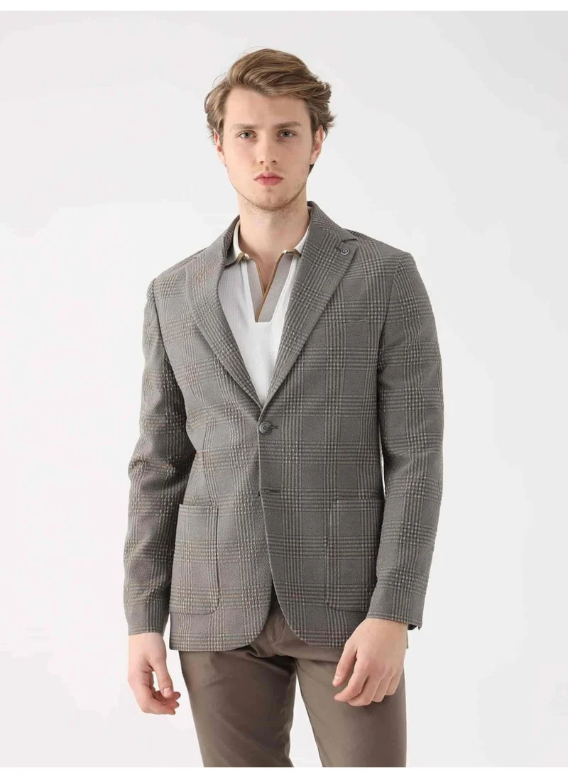 Dufy Brown Men's Slim Fit Mono Collar Jacket
