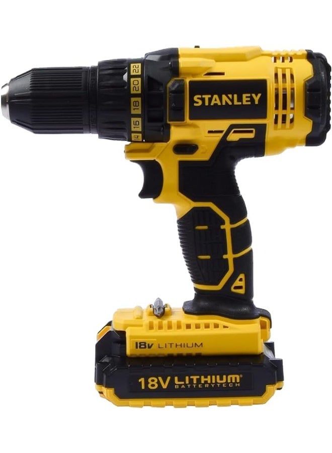 ستانلي مثقاب لاسلكي 18 فولت ليثيوم أيون - محرك بدون فرش، عزم دوران 55 نيوتن متر، سرعتان، ظرف بدون مفتاح 13 مم، بطاريتان وشاحن (SCD20S2K-B5) - Image 3