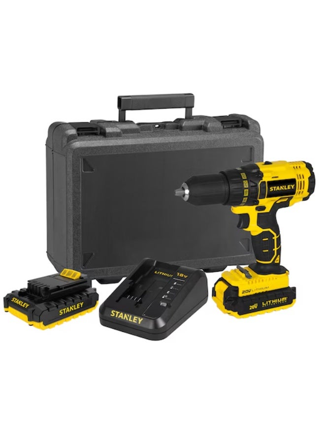 ستانلي مثقاب لاسلكي 18 فولت ليثيوم أيون - محرك بدون فرش، عزم دوران 55 نيوتن متر، سرعتان، ظرف بدون مفتاح 13 مم، بطاريتان وشاحن (SCD20S2K-B5) - Image 2
